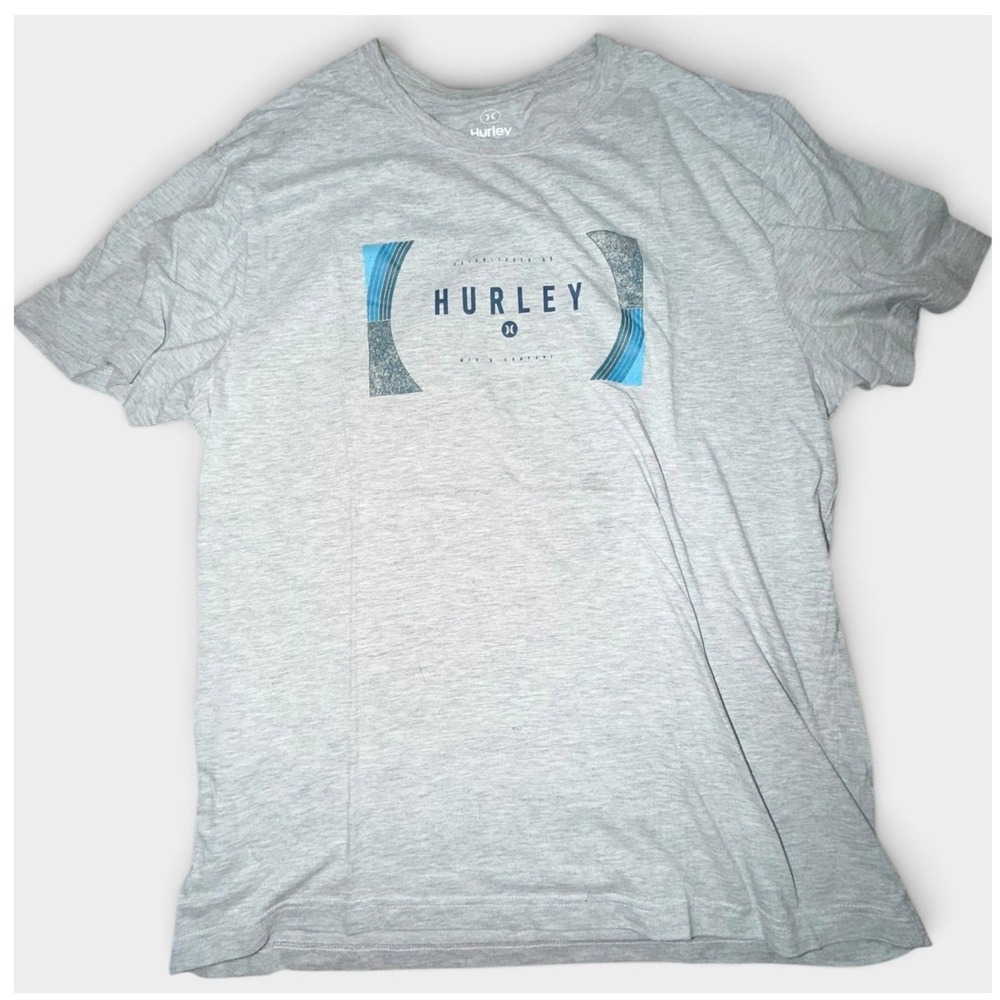 Hurley Mens Graphic Logo T-Shirt Gray Heather Blue Size Large Short Sleeve Tee